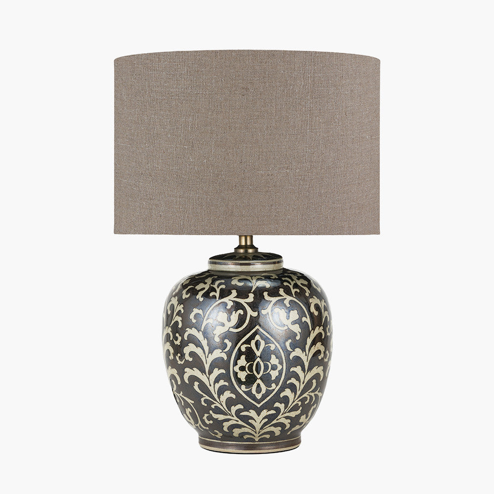 Florentine Grey and White Ceramic Table Lamp Base with Edward 40cm Natural Linen Cylinder Lampshade
