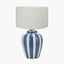 Priscilla Denim Blue Striped Ceramic Table Lamp Base with Henry 30cm White Handloom Cylinder Lampshade