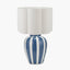 Priscilla Denim Blue Striped Ceramic Table Lamp Base with Bloom 30cm White Handloom Scalloped Cylinder Lampshade