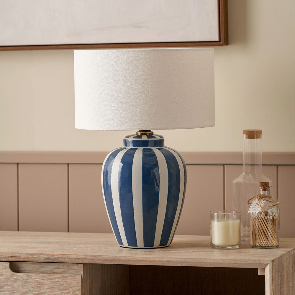 Priscilla Denim Blue Striped Ceramic Table Lamp Base