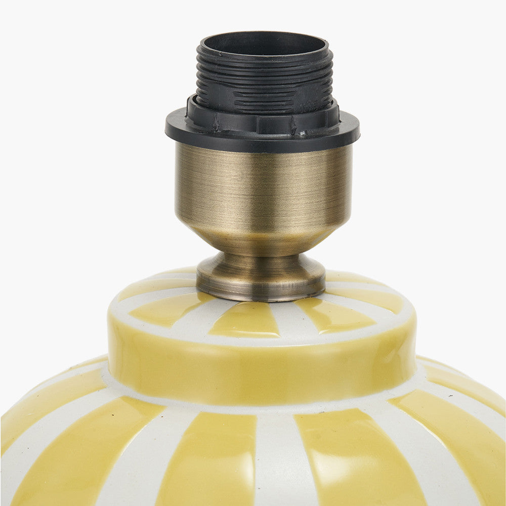 Priscilla Yellow Striped Ceramic Table Lamp Base with Henry 30cm White Handloom Cylinder Lampshade