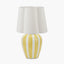 Priscilla Yellow Striped Ceramic Table Lamp Base with Posy 30cm White Handloom Scalloped Tapered Lampshade