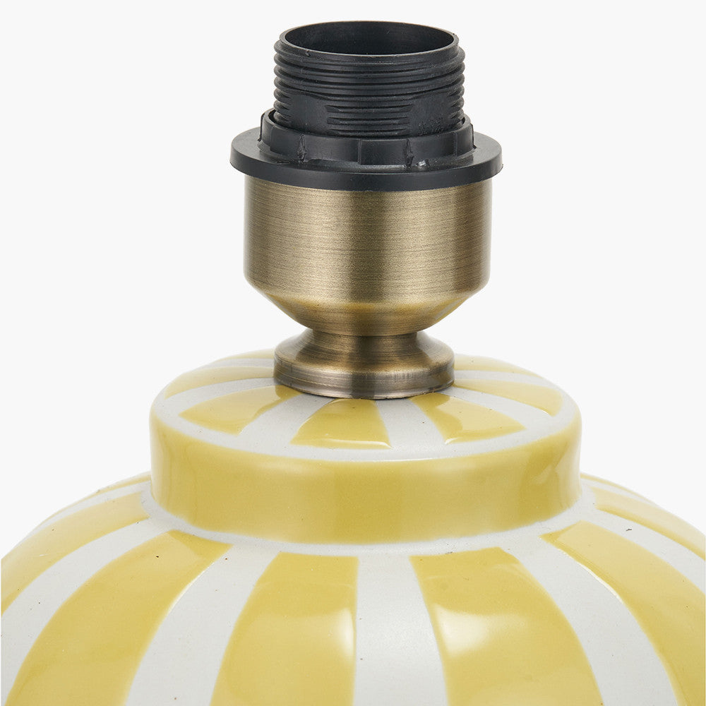 Priscilla Yellow Striped Ceramic Table Lamp Base with Posy 30cm White Handloom Scalloped Tapered Lampshade