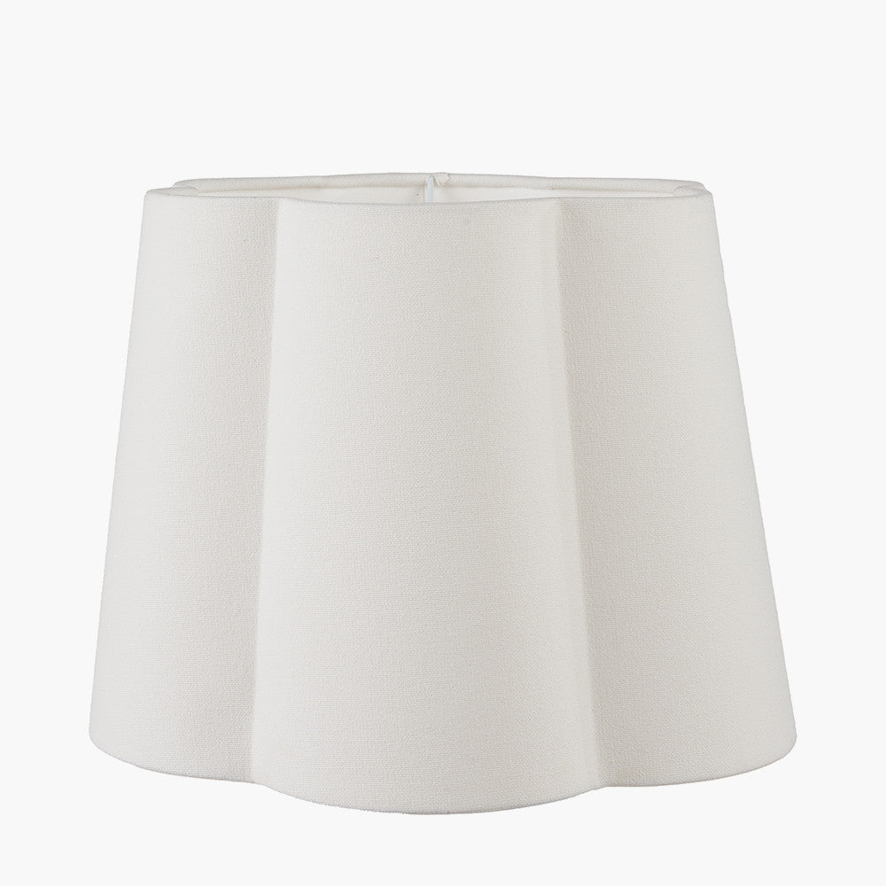 Priscilla Yellow Striped Ceramic Table Lamp Base with Posy 30cm White Handloom Scalloped Tapered Lampshade
