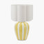 Priscilla Yellow Striped Ceramic Table Lamp Base with Bloom 30cm White Handloom Scalloped Cylinder Lampshade