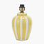 Priscilla Yellow Striped Ceramic Table Lamp Base with Bloom 30cm White Handloom Scalloped Cylinder Lampshade