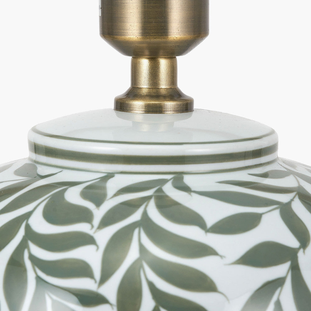 Laurel Olive Leaf Ceramic Table Lamp Base with Quinn 40cm Slubby Hopsack Cylinder Lampshade