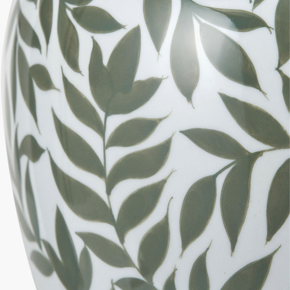 Laurel Olive Leaf Ceramic Table Lamp Base with Quinn 40cm Slubby Hopsack Cylinder Lampshade
