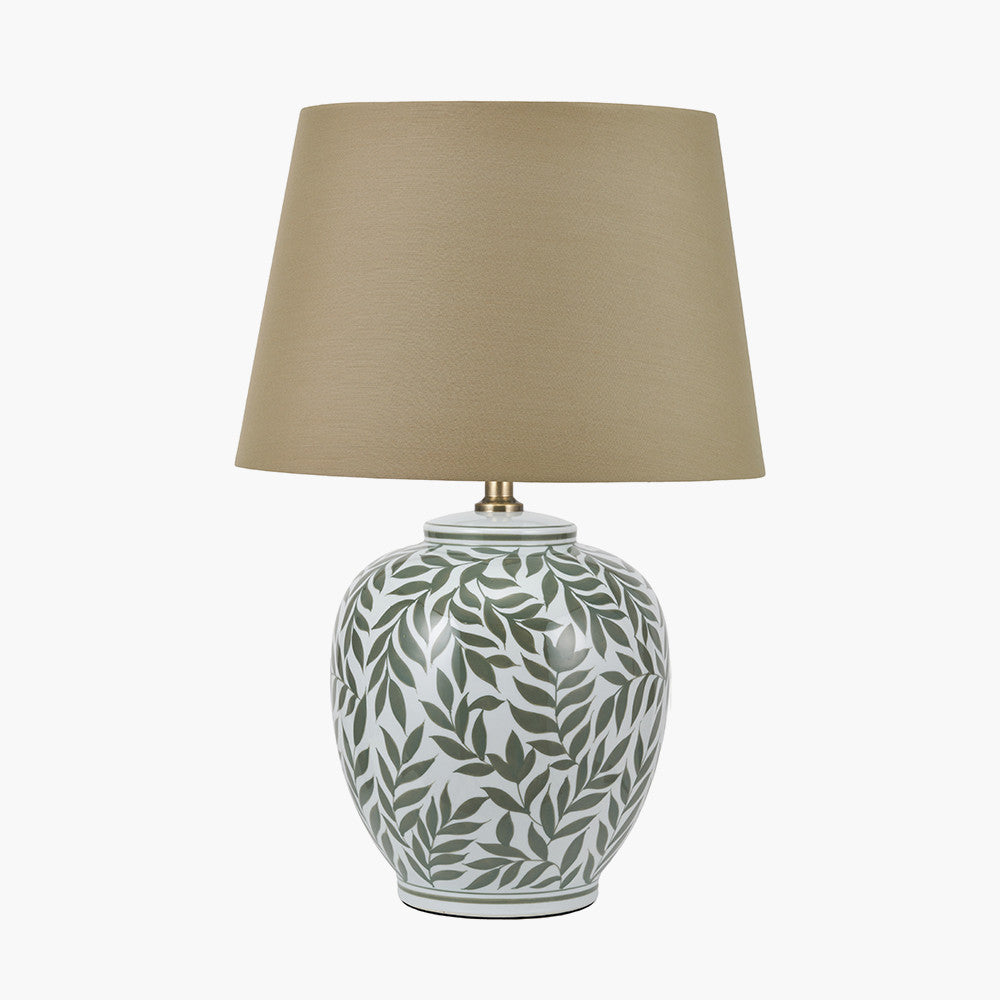 Laurel Olive Leaf Ceramic Table Lamp Base with Adelaide 40cm Taupe Tapered Cotton Mix Lampshade