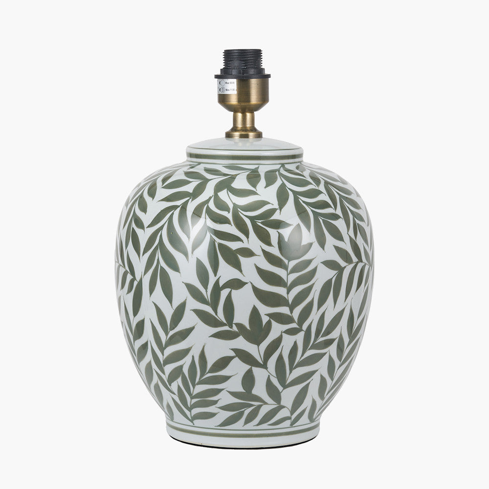 Laurel Olive Leaf Ceramic Table Lamp Base with Edward 40cm Pistachio Green Linen Cylinder Lampshade