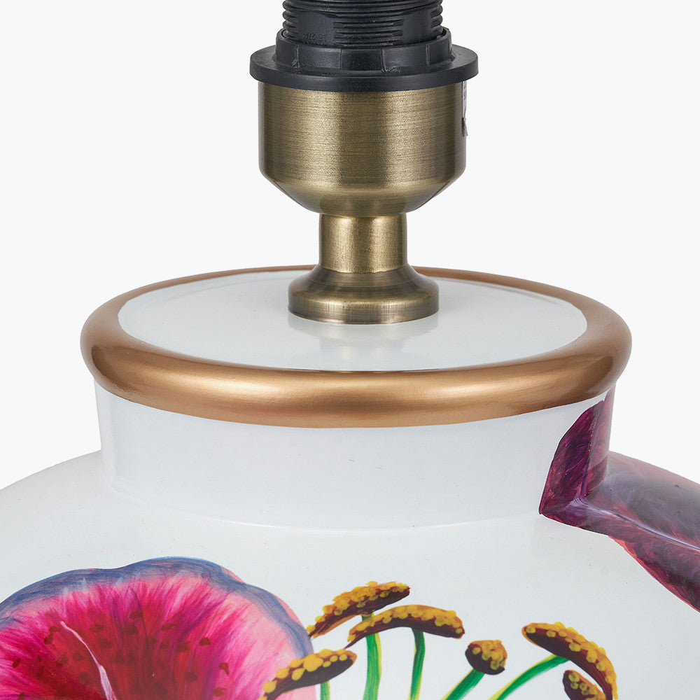 Laelia Pink Lily Ceramic Urn Table Lamp Base with Henry 40cm White Handloom Cylinder Lampshade