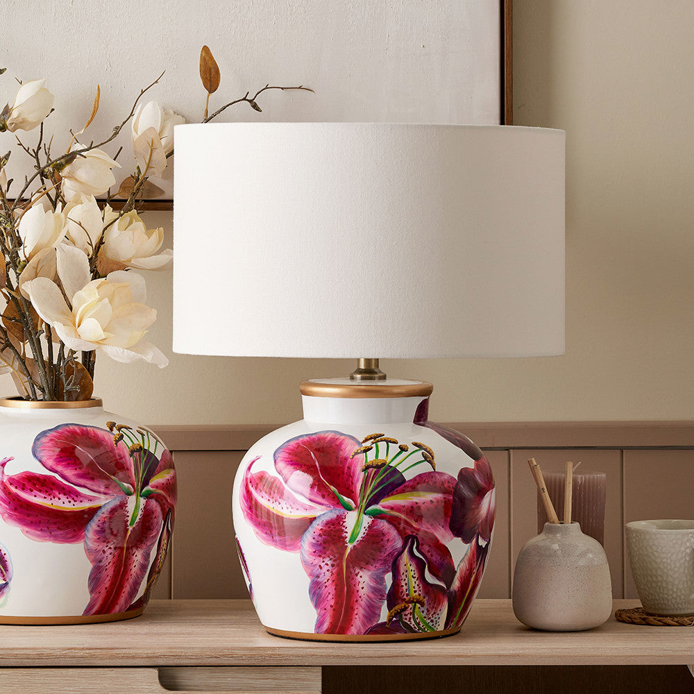 Laelia Pink Lily Ceramic Urn Table Lamp Base