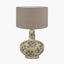 Maeve Green Floral Ceramic Table Lamp Base with Edward 30cm Natural Linen Cylinder Lampshade