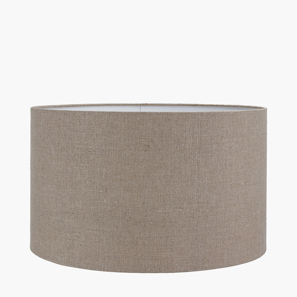 Maeve Green Floral Ceramic Table Lamp Base with Edward 30cm Natural Linen Cylinder Lampshade