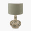 Maeve Green Floral Ceramic Table Lamp Base with Edward 30cm Pistachio Green Linen Cylinder Lampshade