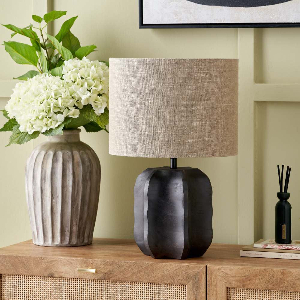 Khari Black Textured Wood Table Lamp