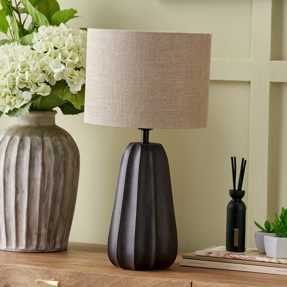 Kairo Black Tall Textured Wood Table Lamp