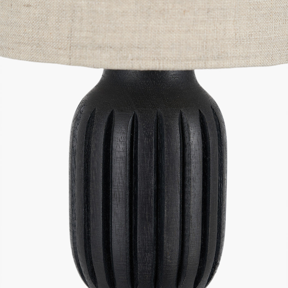 Sahana Black Ribbed Slim Wood Table Lamp