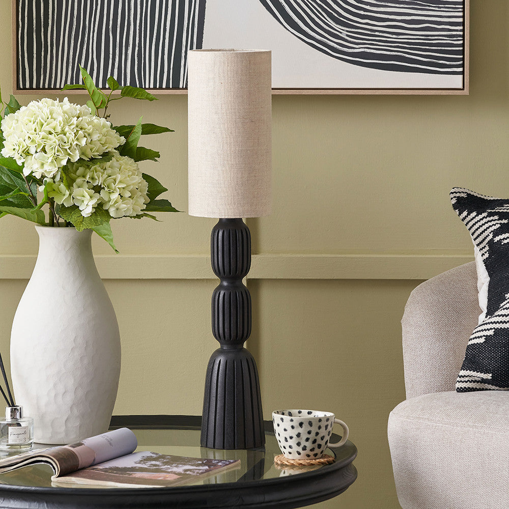 Sahana Black Ribbed Slim Wood Table Lamp