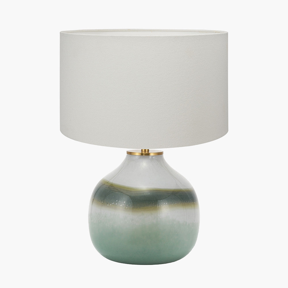 Juno Sage and Mist Ombre Glass Table Lamp with Henry 30cm White Handloom Cylinder Lampshade