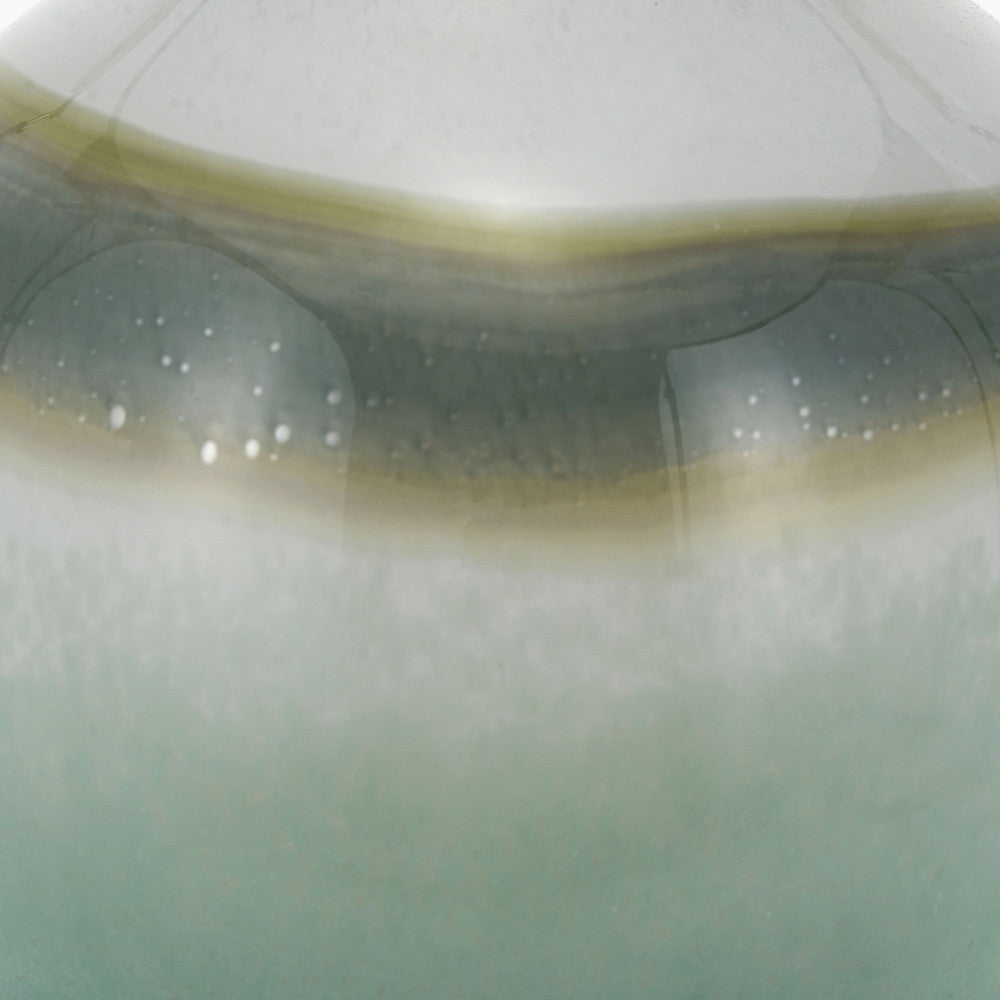 Juno Sage and Mist Ombre Glass Table Lamp with Henry 30cm White Handloom Cylinder Lampshade