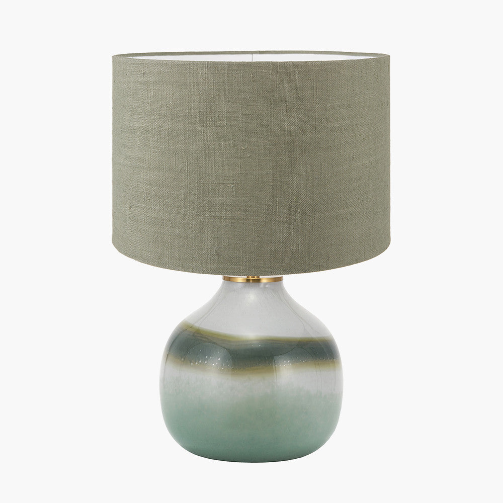Juno Sage and Mist Ombre Glass Table Lamp with Edward 30cm Pistachio Green Linen Cylinder Lampshade