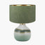 Juno Sage and Mist Ombre Glass Table Lamp with Stellan 30cm Green Slubbed Silk Mix Gold Lined Cylinder Lampshade