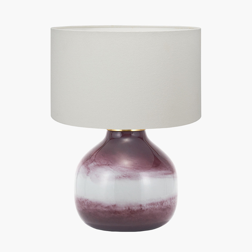 Juno Deep Plum Ombre Glass Table Lamp with Henry 30cm White Handloom Cylinder Lampshade