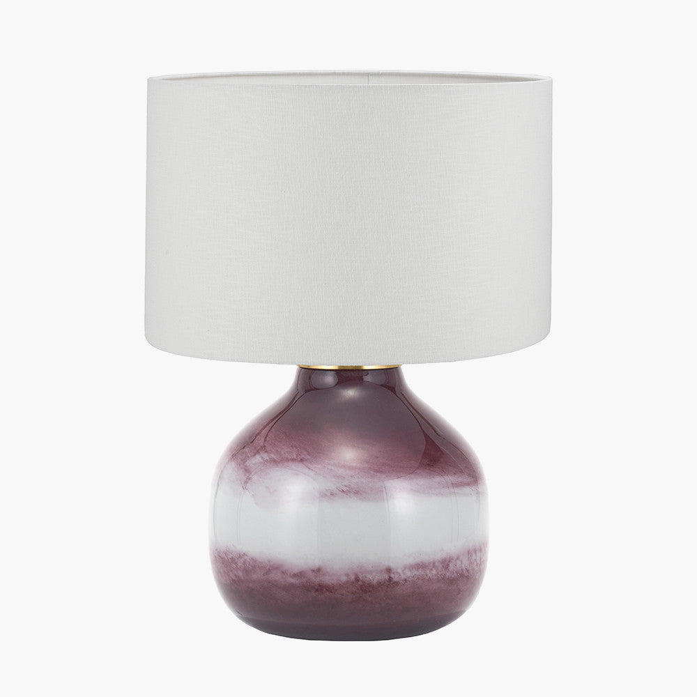 Juno Deep Plum Ombre Glass Table Lamp with Lino 30cm White Self Lined Linen Cylinder Lampshade