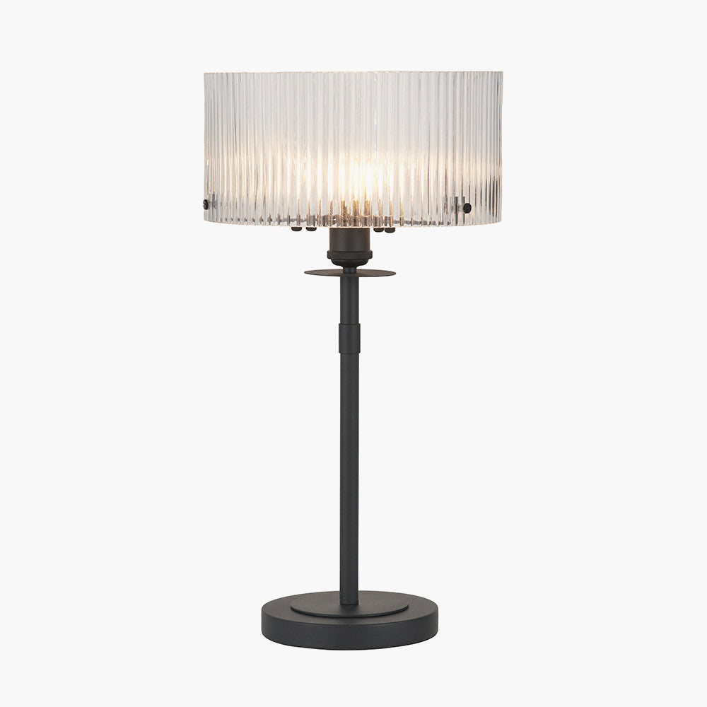 Clara Ribbed Glass Black Metal Round Table Lamp