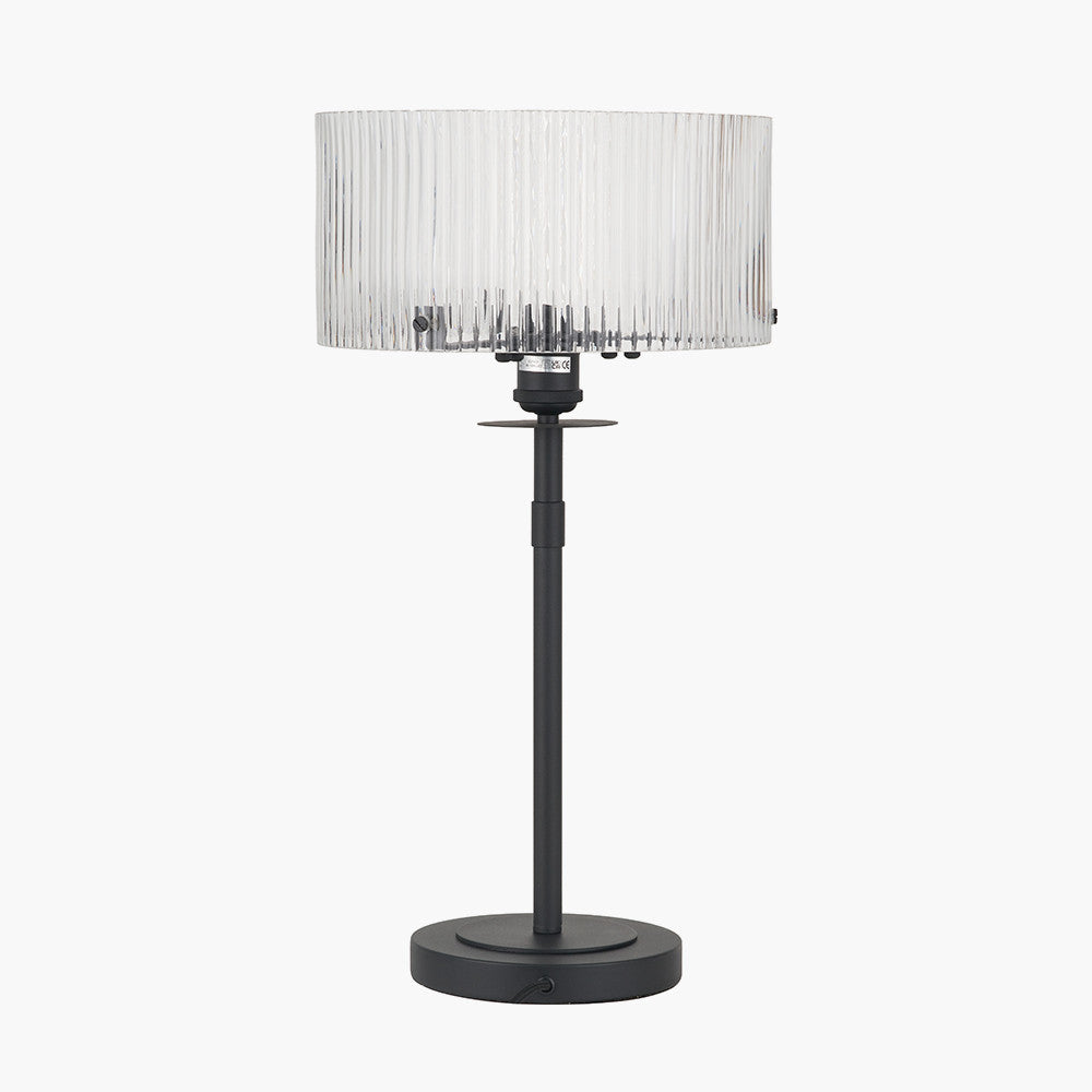 Clara Ribbed Glass Black Metal Round Table Lamp