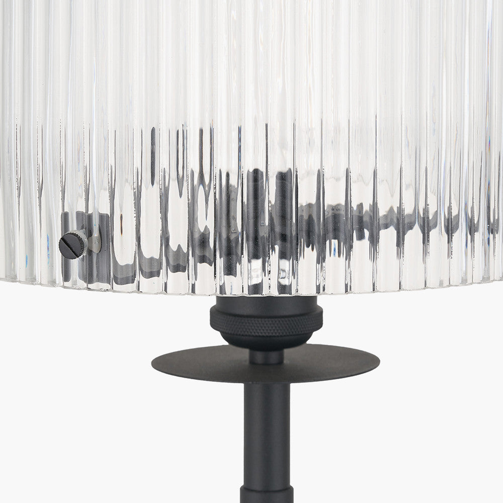 Clara Ribbed Glass Black Metal Round Table Lamp