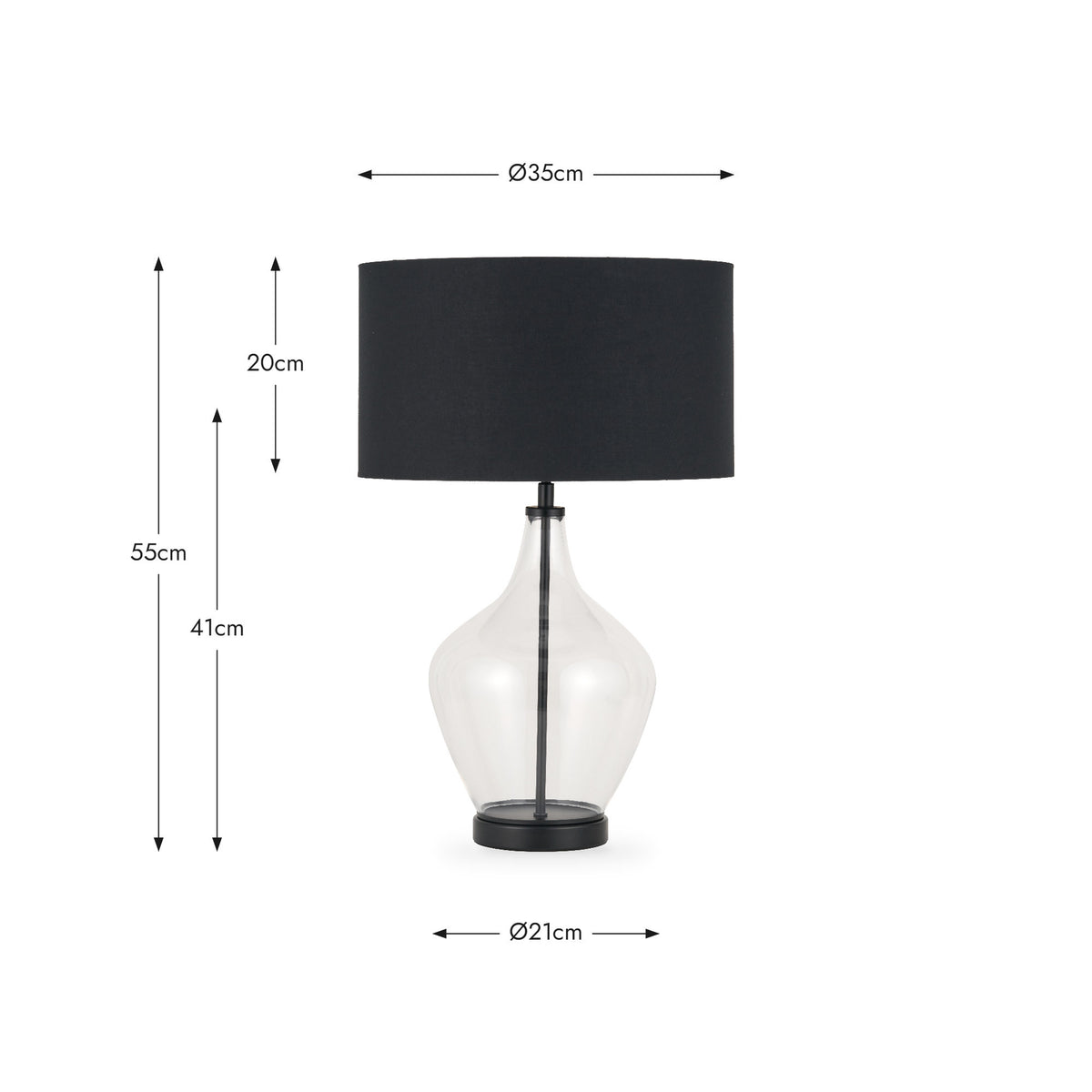 Rowen Clear Bottle Shaped Glass and Black Metal Table Lamp