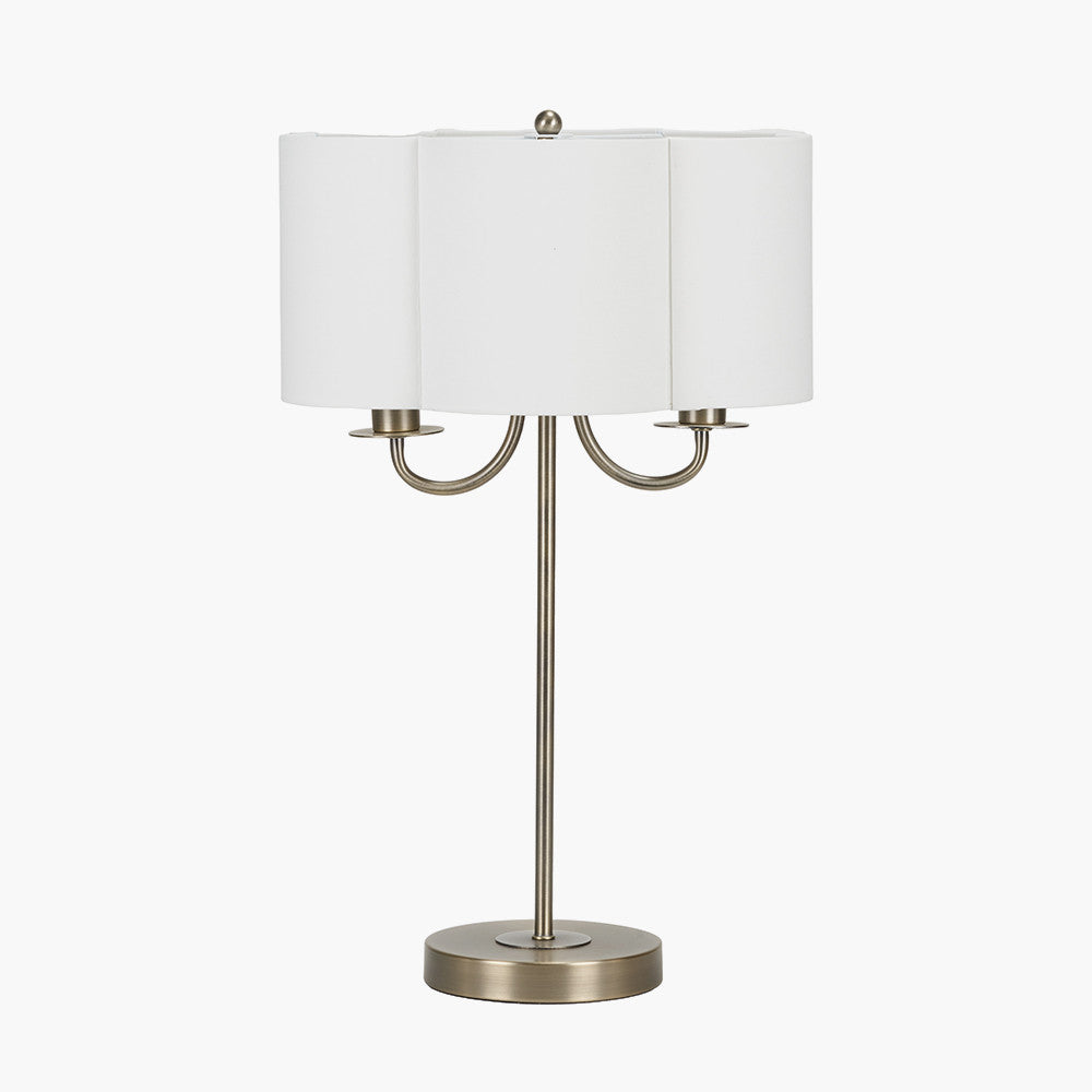 Seraphine Matt Antique Brass Metal and White Cotton Mix Scallop Shaded Table Lamp