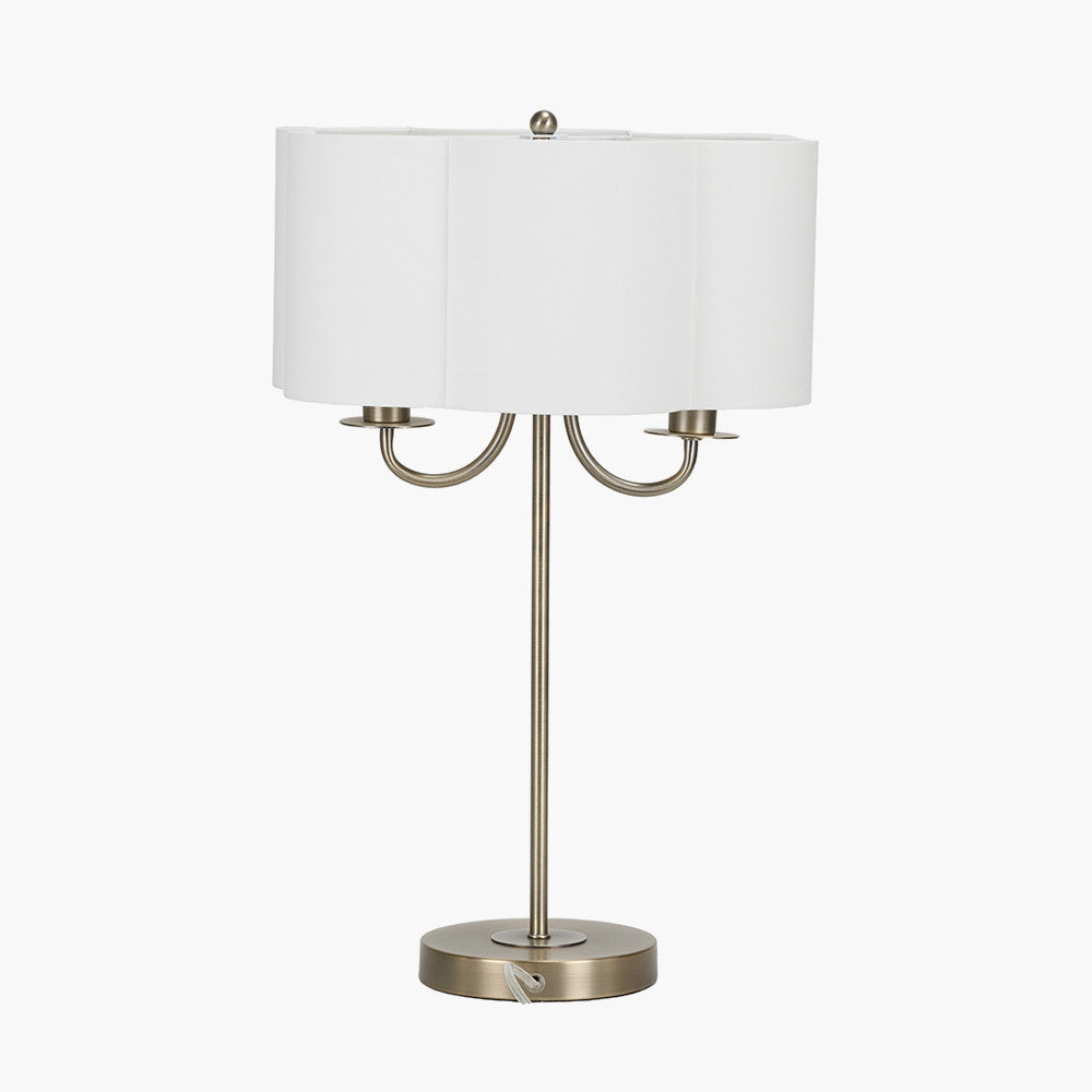 Seraphine Matt Antique Brass Metal and White Cotton Mix Scallop Shaded Table Lamp