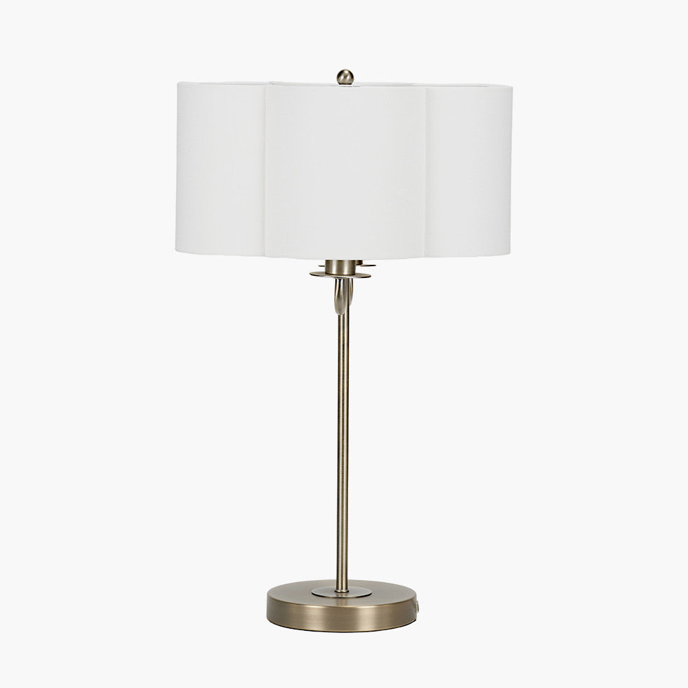 Seraphine Matt Antique Brass Metal and White Cotton Mix Scallop Shaded Table Lamp