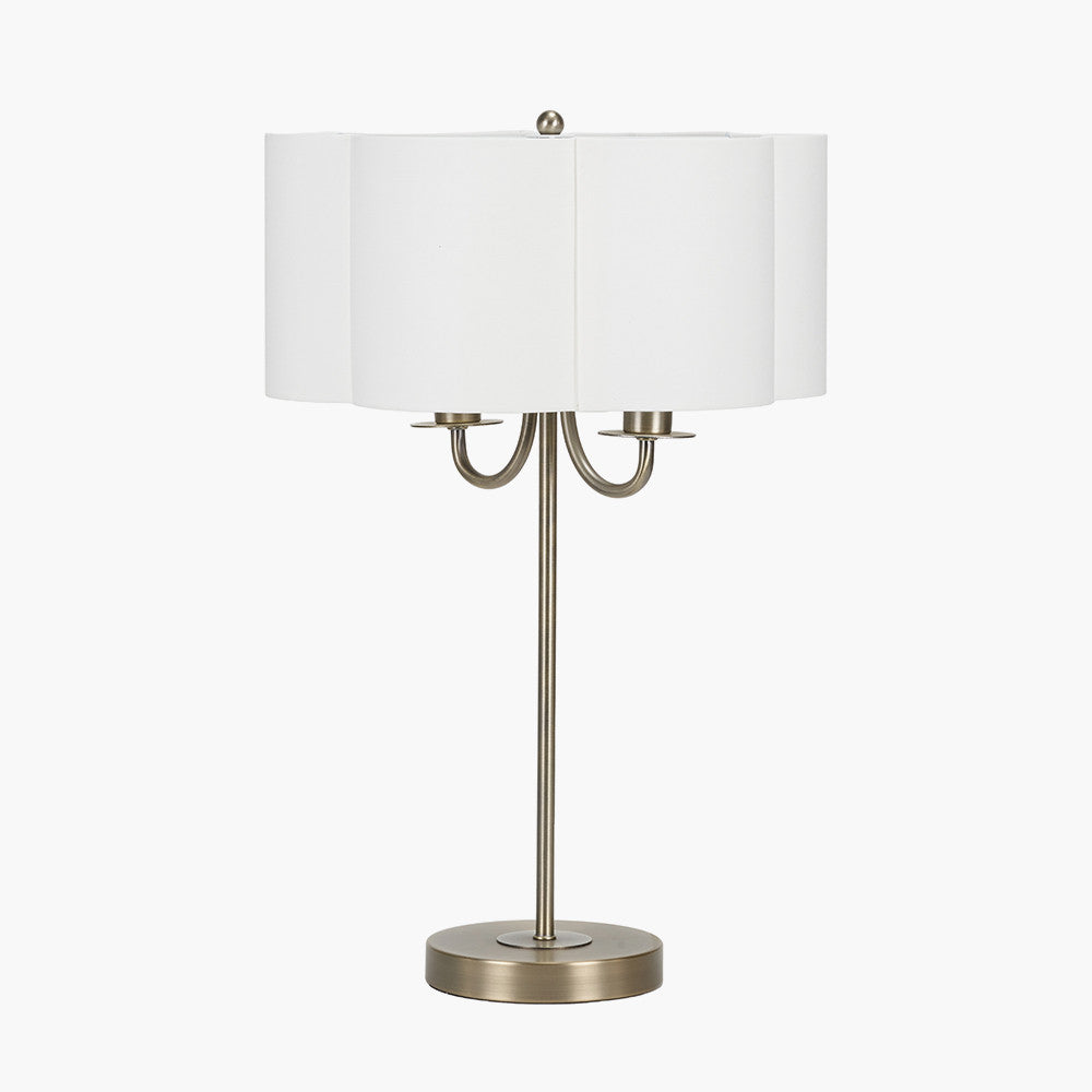 Seraphine Matt Antique Brass Metal and White Cotton Mix Scallop Shaded Table Lamp
