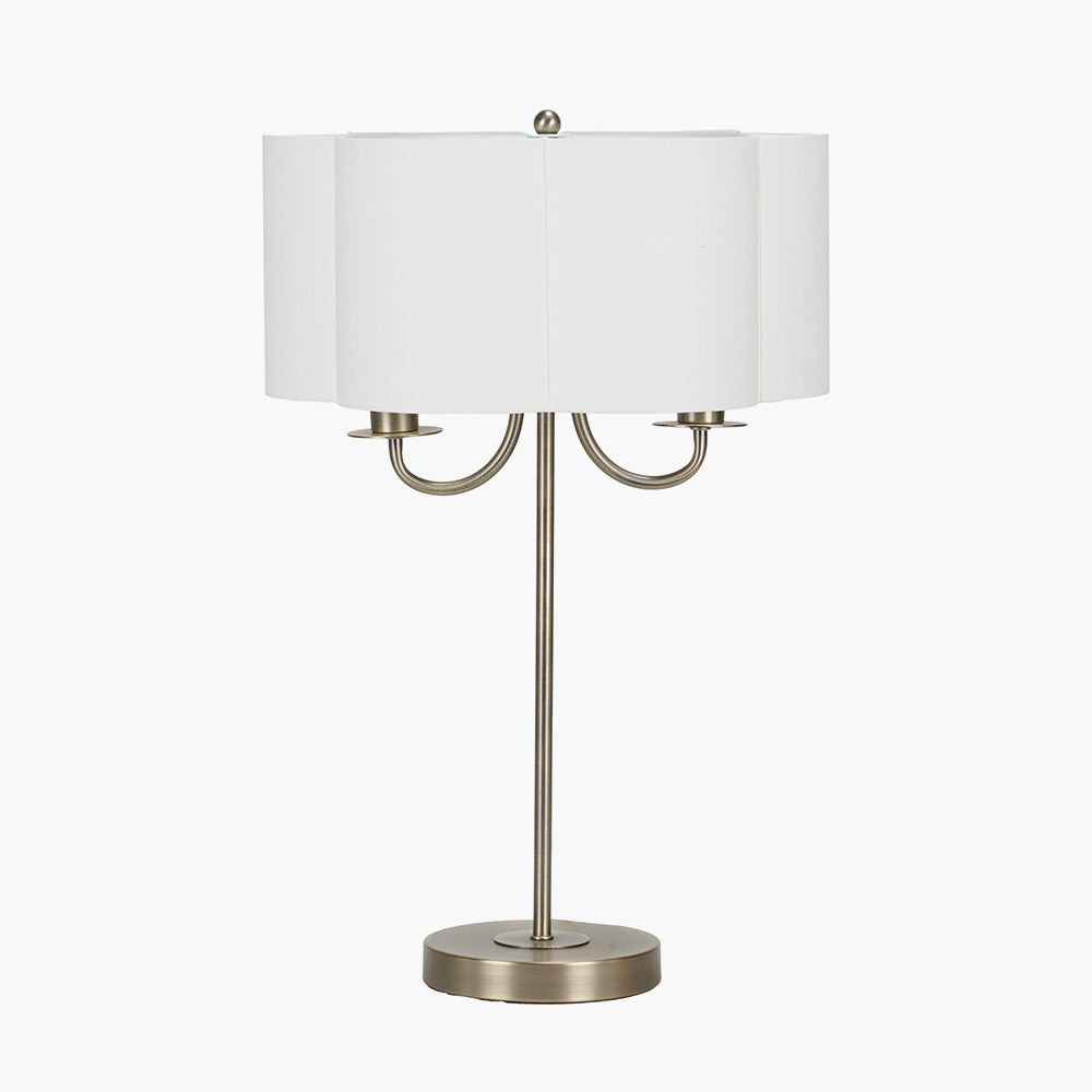Seraphine Matt Antique Brass Metal and White Cotton Mix Scallop Shaded Table Lamp