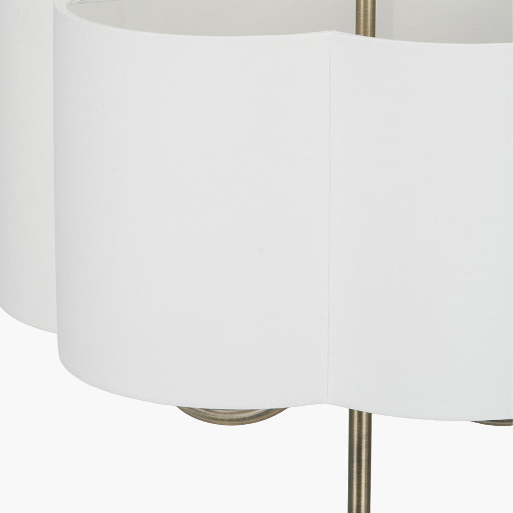 Seraphine Matt Antique Brass Metal and White Cotton Mix Scallop Shaded Table Lamp