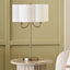 Seraphine Matt Antique Brass Metal and White Cotton Mix Scallop Shaded Table Lamp