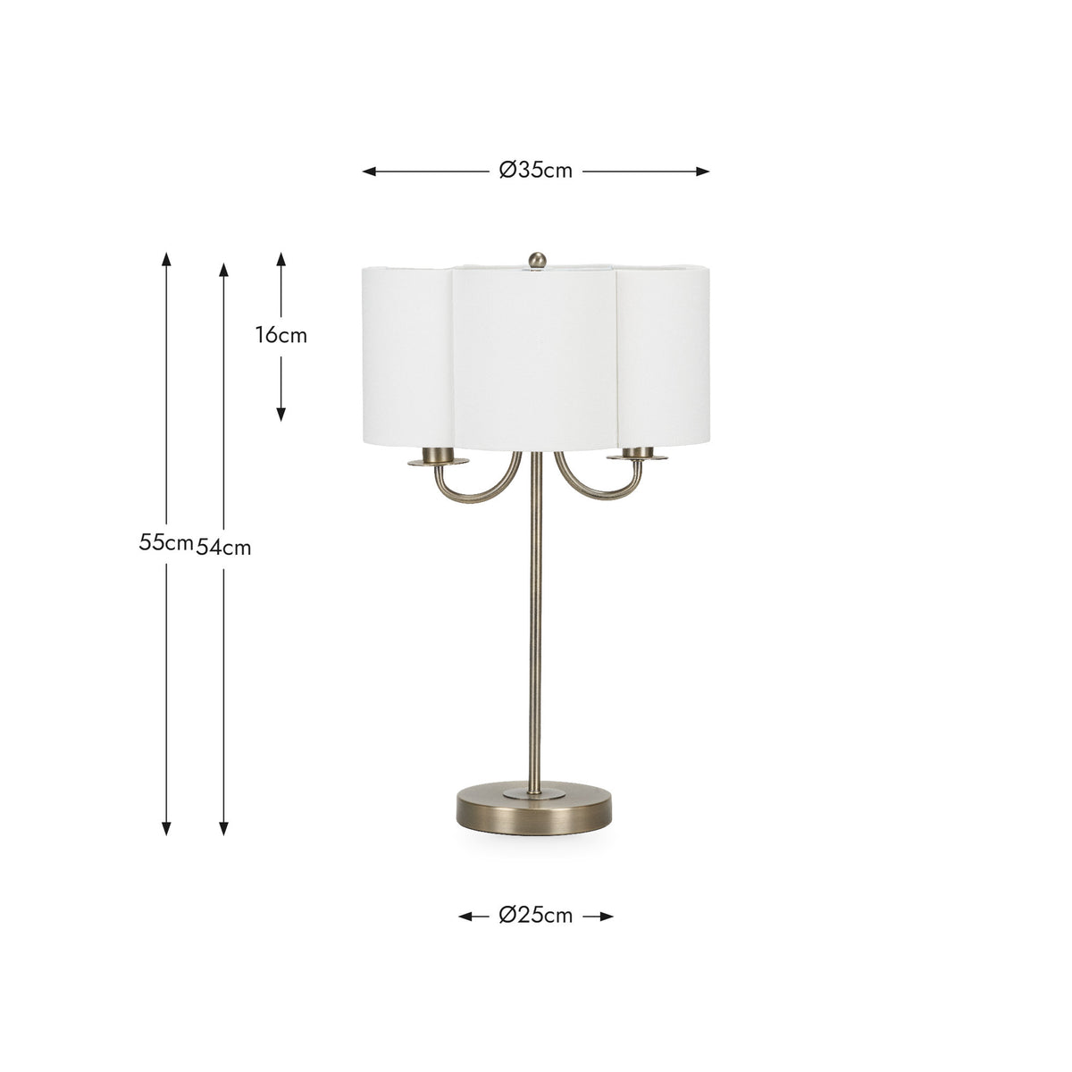 Seraphine Matt Antique Brass Metal and White Cotton Mix Scallop Shaded Table Lamp