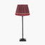 Everett Ribbed Metal Stick Table Lamp Base with Samaira 40cm Red Silk Border Print Mushroom Pleat Tapered Lampshade