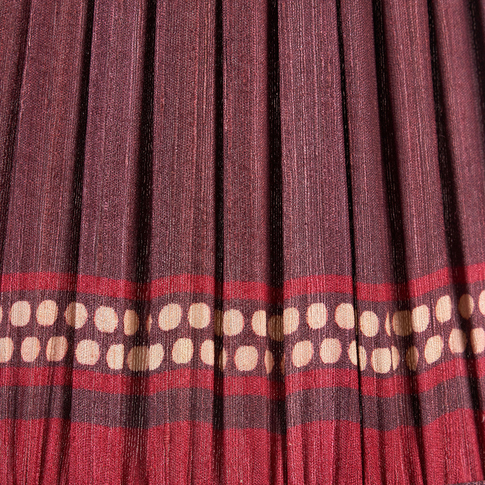 Everett Ribbed Metal Stick Table Lamp Base with Samaira 40cm Red Silk Border Print Mushroom Pleat Tapered Lampshade