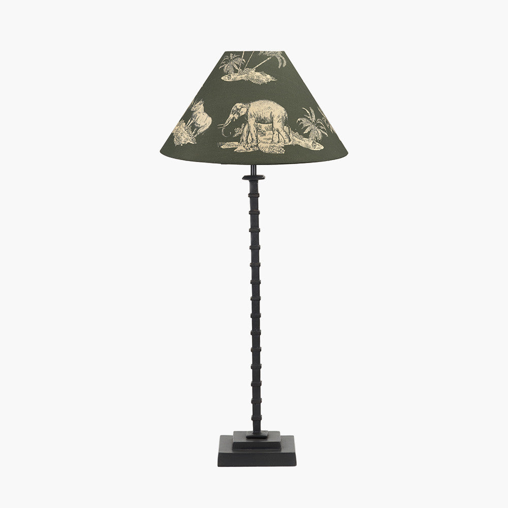 Everett Ribbed Metal Stick Table Lamp Base with Nala 40cm Green Safari Printed Empire Lampshade