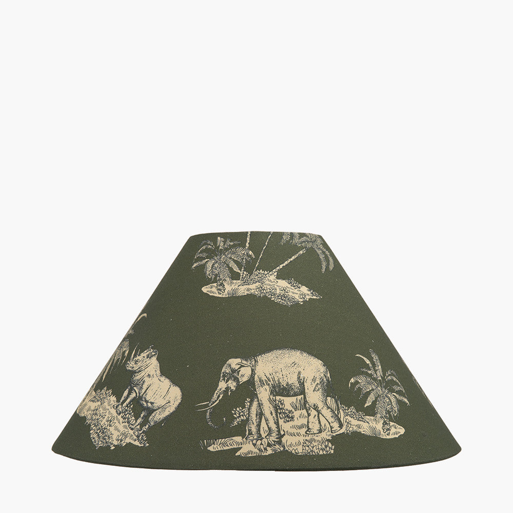 Everett Ribbed Metal Stick Table Lamp Base with Nala 40cm Green Safari Printed Empire Lampshade