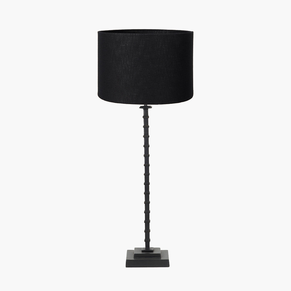 Everett Ribbed Metal Stick Table Lamp Base with Lino 35cm Black Self Lined Linen Cylinder Lampshade