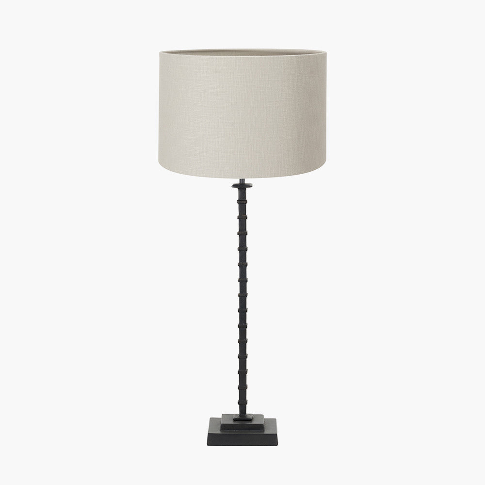 Everett Ribbed Metal Stick Table Lamp Base with Lino 35cm Grey Self Lined Linen Cylinder Lampshade
