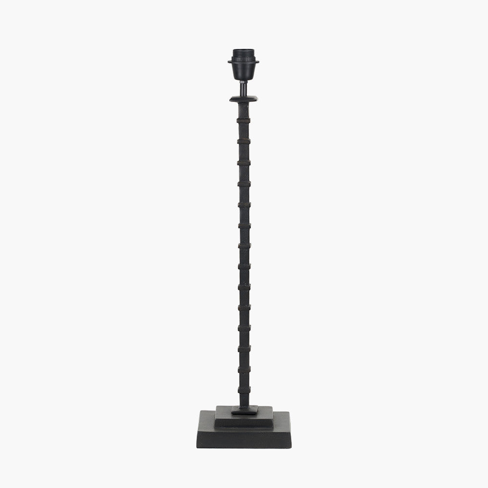 Everett Ribbed Metal Stick Table Lamp Base with Lino 35cm Grey Self Lined Linen Cylinder Lampshade