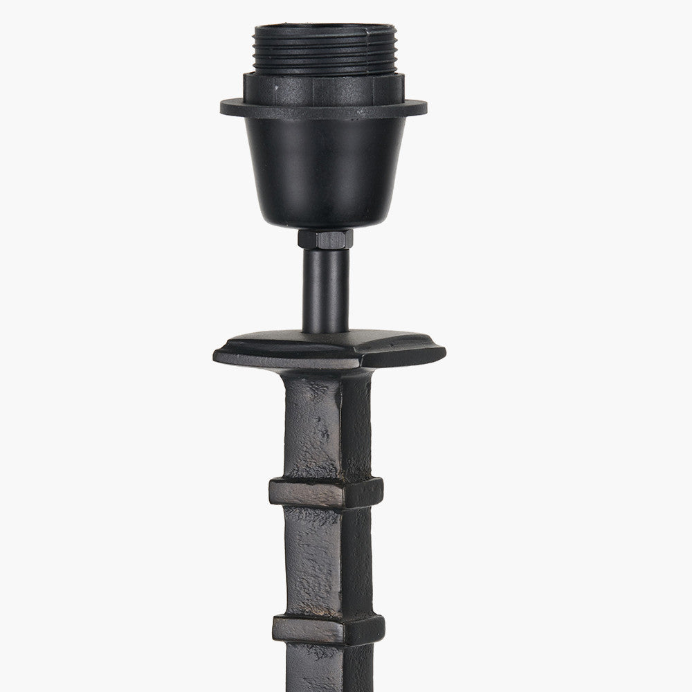 Everett Ribbed Metal Stick Table Lamp Base with Lino 35cm Grey Self Lined Linen Cylinder Lampshade