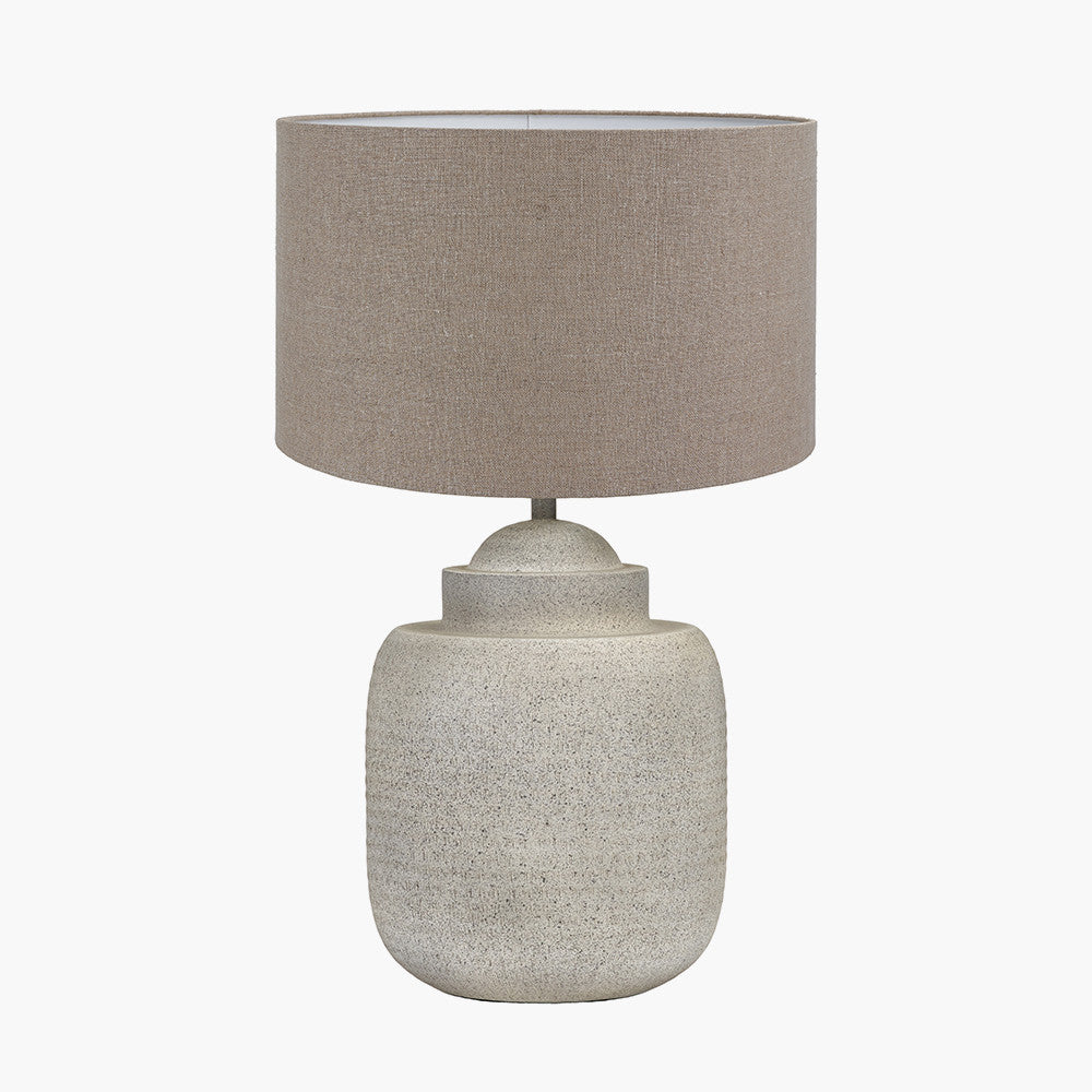 Raj Stone Grey Hammered Metal Urn Shaped Lamp Base with Edward 40cm Natural Linen Cylinder Lampshade